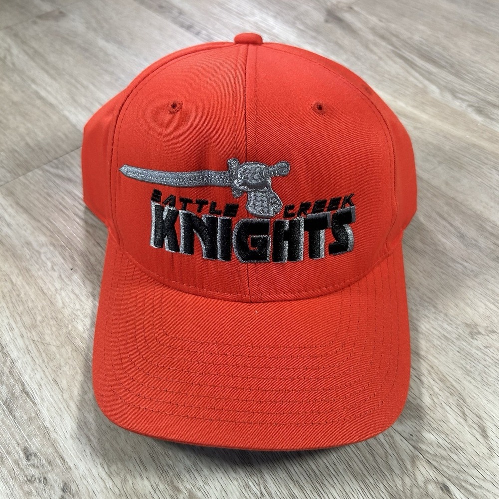 VTG Batle Creek Knights Snapback Hat Michigan IBA Basketball Pacific Orange Cap